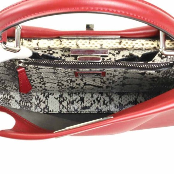 Authentic FENDI Peekaboo Handbag Shoulder Bag Dark Red Leather/Silvertone - Picture 5 of 16